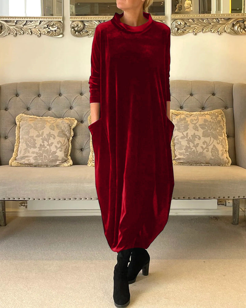 Riva Lefèvre | Elegantes langes Samtkleid mit O-Ausschnitt für Frauen