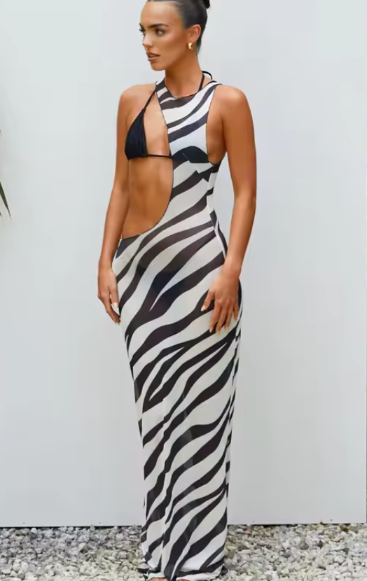 Viva Trend | Strandkleid mit Zebramuster als Überwurf