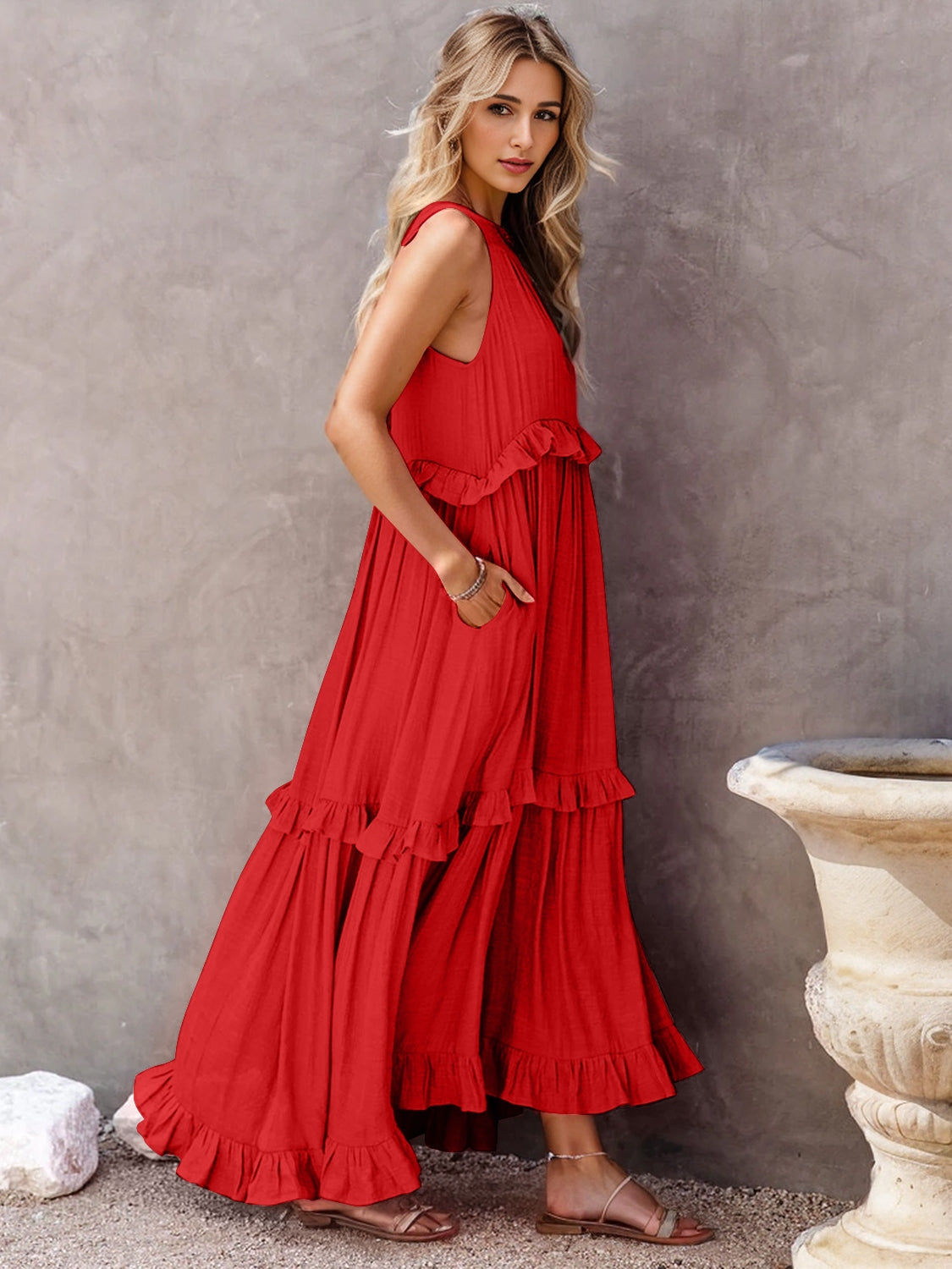 Viva Trend | Rote Ruffle Strandkleid