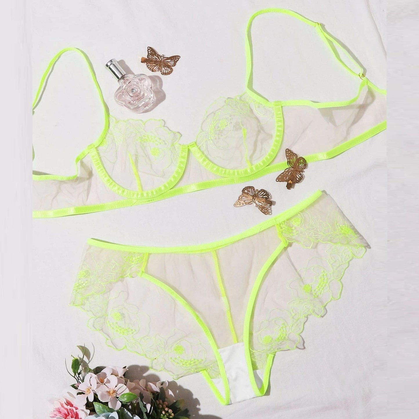 Viva Trend | Women's Mesh Stickerei Sheer Dessous Set