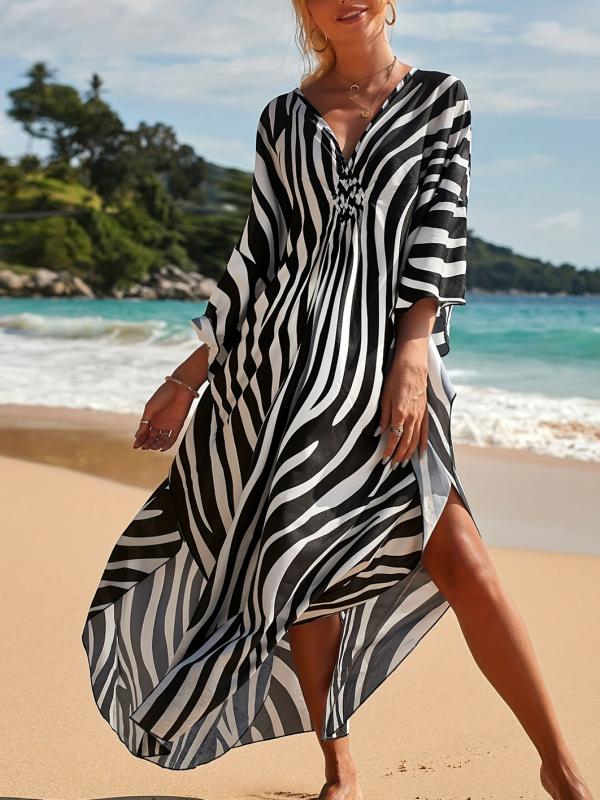 Viva Trend | Strandkleid mit Zebradruck und V-Ausschnitt