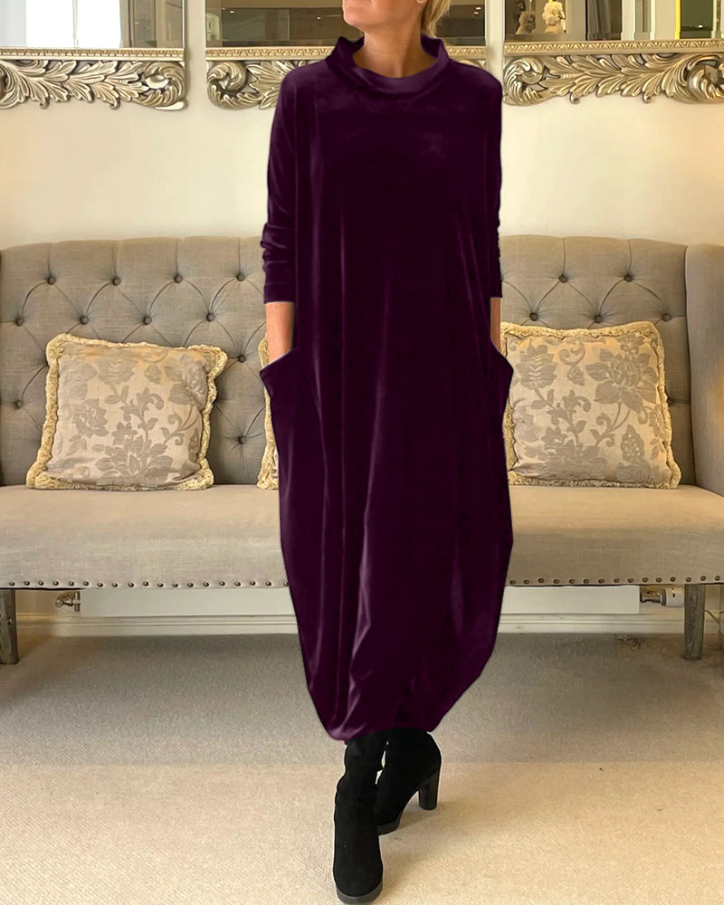 Riva Lefèvre | Elegantes langes Samtkleid mit O-Ausschnitt für Frauen