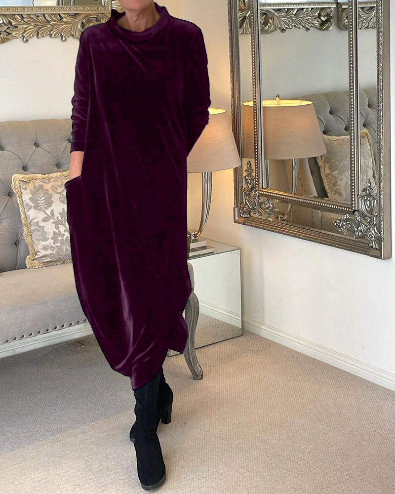 Riva Lefèvre | Elegantes langes Samtkleid mit O-Ausschnitt für Frauen