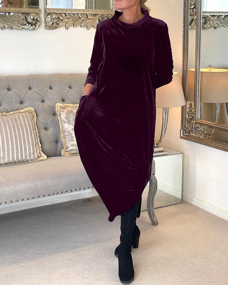 Riva Lefèvre | Elegantes langes Samtkleid mit O-Ausschnitt für Frauen