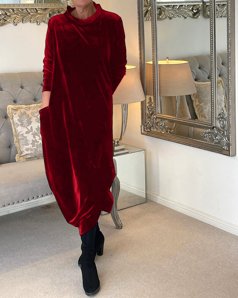 Riva Lefèvre | Elegantes langes Samtkleid mit O-Ausschnitt für Frauen