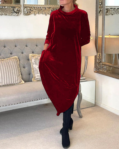 Riva Lefèvre | Elegantes langes Samtkleid mit O-Ausschnitt für Frauen