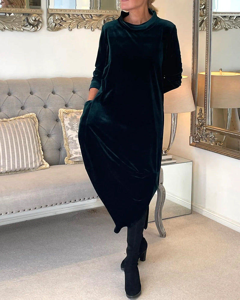 Riva Lefèvre | Elegantes langes Samtkleid mit O-Ausschnitt für Frauen