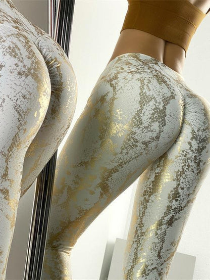Viva Trend | Damen Leggings mit hoher Taille und bronziertem Schlangenhautmuster
