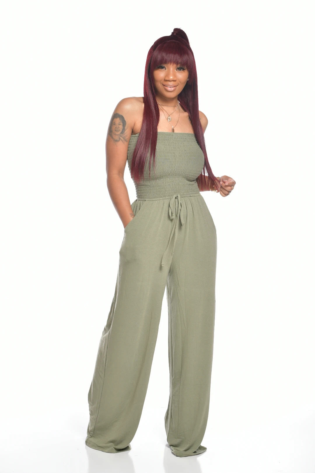 Valerie | Schulterfreier gesmokter Overall
