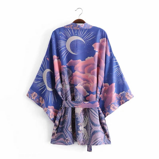 Viva Trend Strandkimono mit „Mystic Blue Moon Starrynight“-Aufdruck