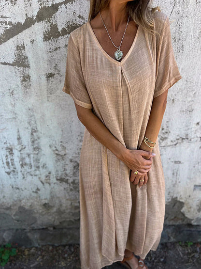 Elegantes Malaga | Kleid aus Baumwolle und Leinen