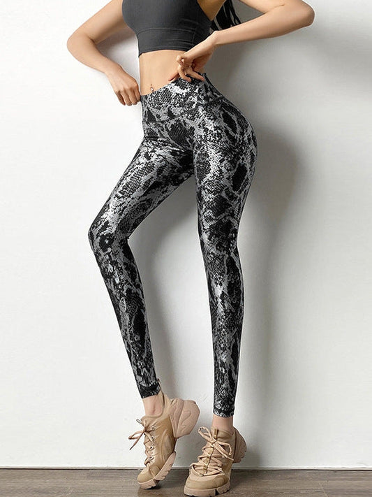 Viva Trend | Damen Leggings mit hoher Taille und bronziertem Schlangenhautmuster
