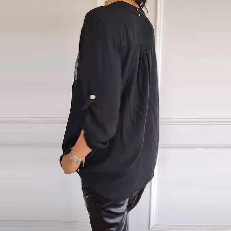 Franziska | Bluse mit V-Ausschnitt aus Baumwolle und Pailletten