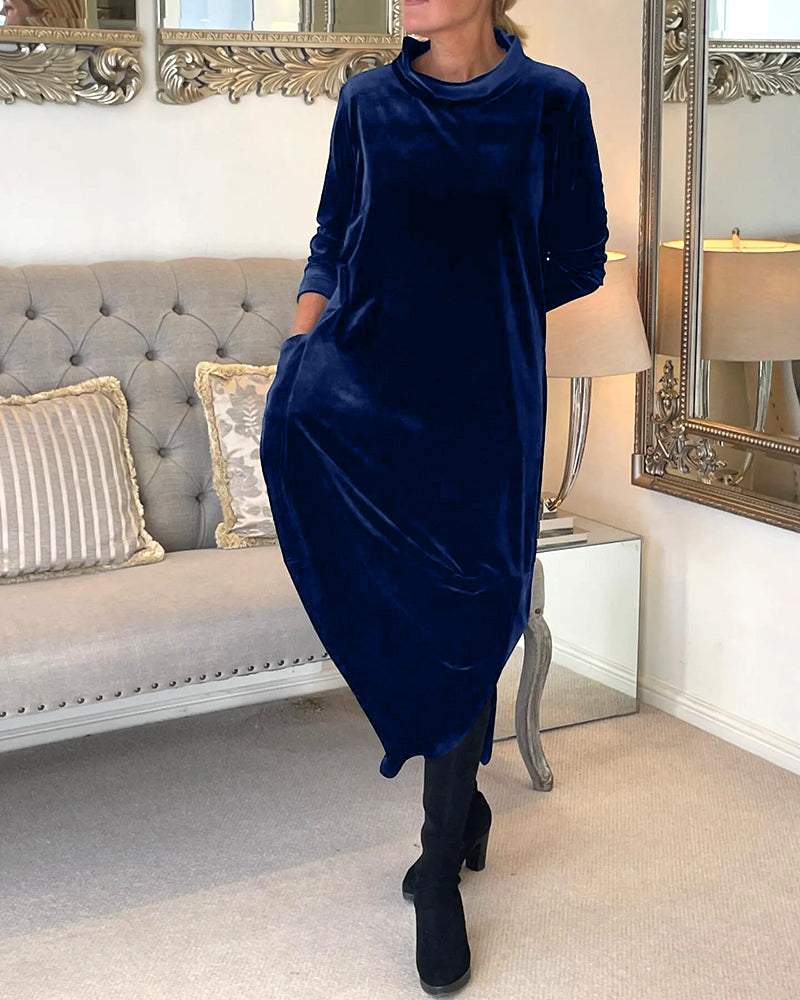 Riva Lefèvre | Elegantes langes Samtkleid mit O-Ausschnitt für Frauen
