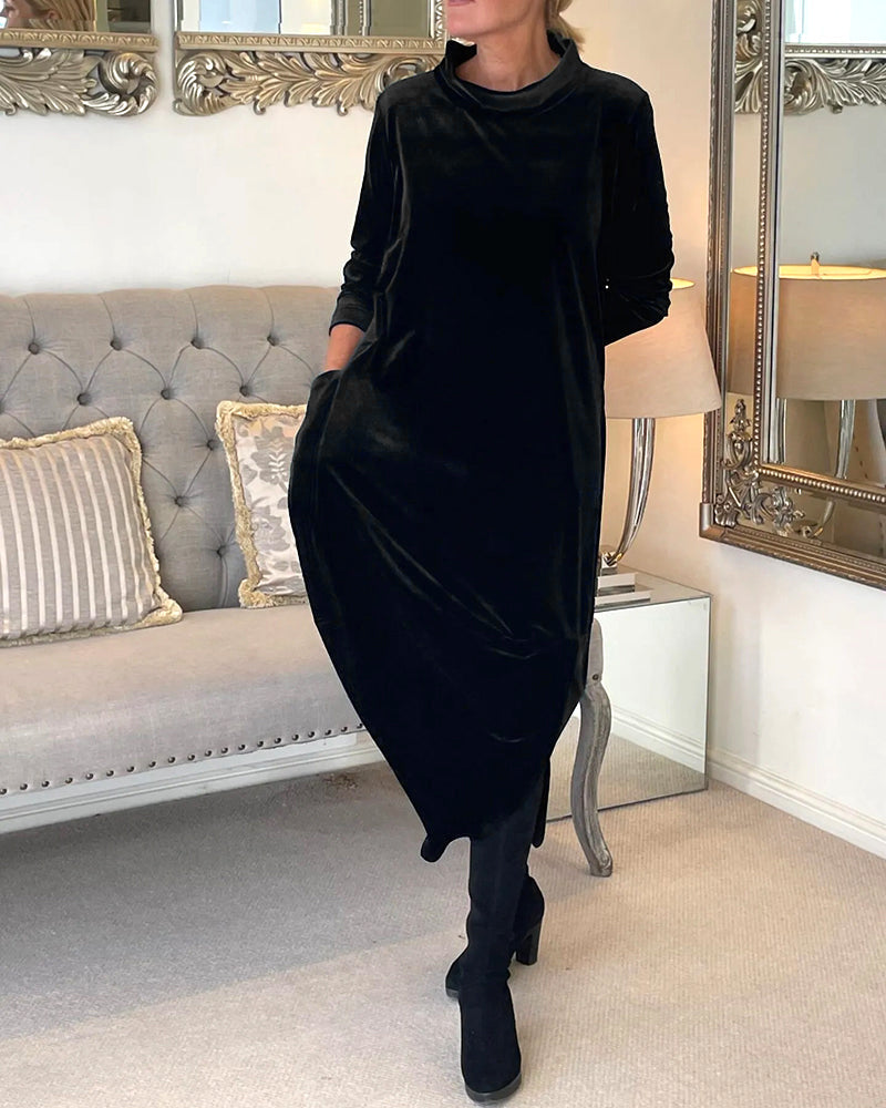 Riva Lefèvre | Elegantes langes Samtkleid mit O-Ausschnitt für Frauen