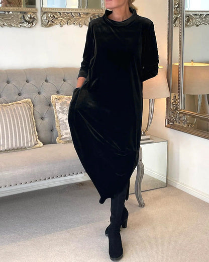 Riva Lefèvre | Elegantes langes Samtkleid mit O-Ausschnitt für Frauen