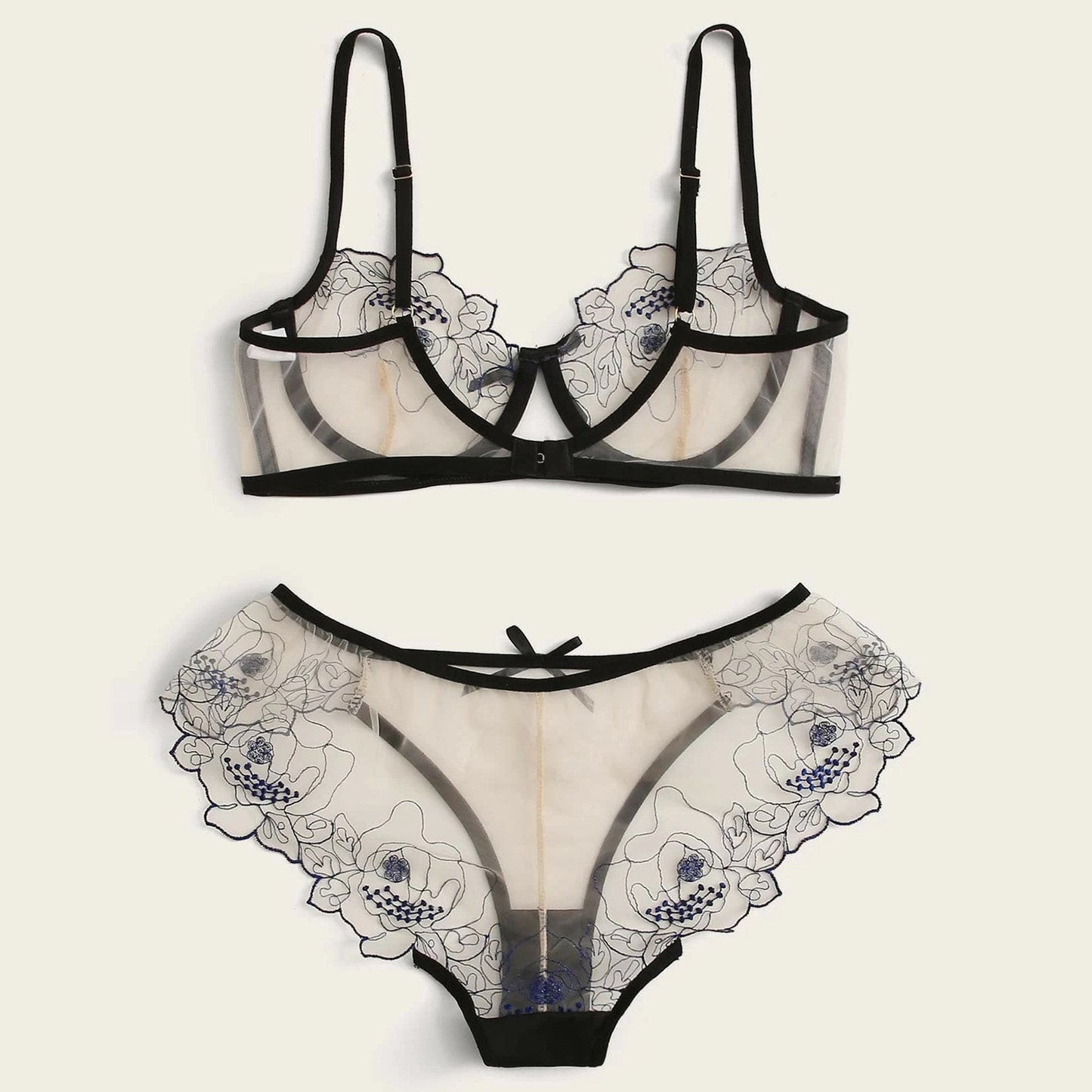 Viva Trend | Women's Mesh Stickerei Sheer Dessous Set