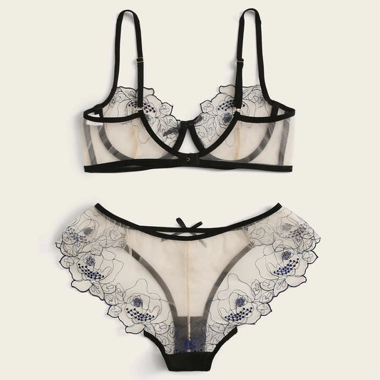 Viva Trend | Women's Mesh Stickerei Sheer Dessous Set