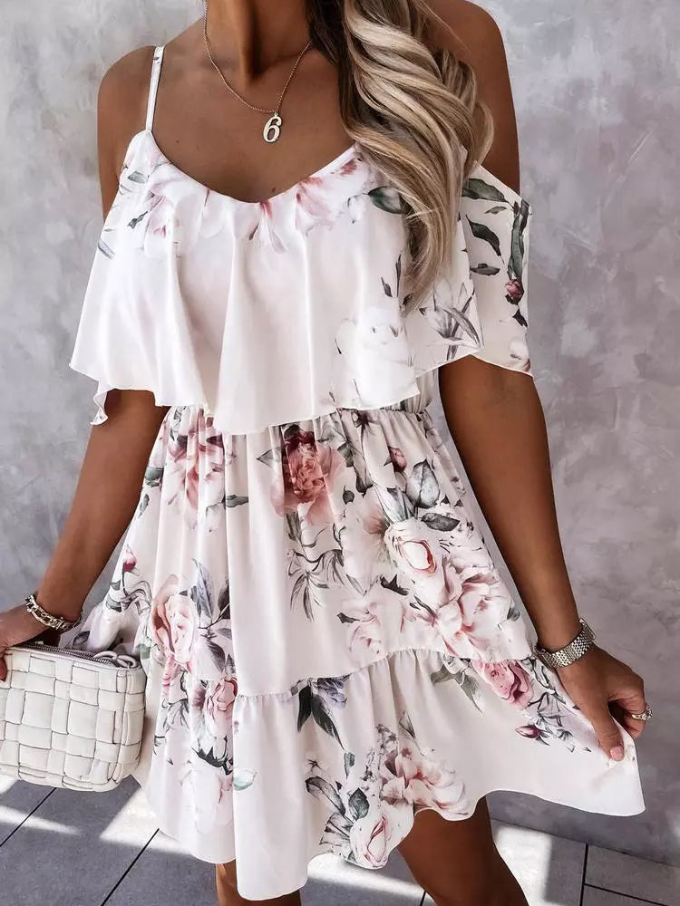 Kyra | Schulterfreies Minikleid mit Blumendruck