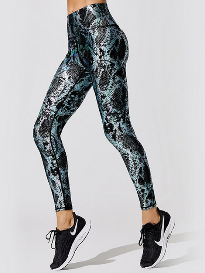 Viva Trend | Damen Leggings mit hoher Taille und bronziertem Schlangenhautmuster