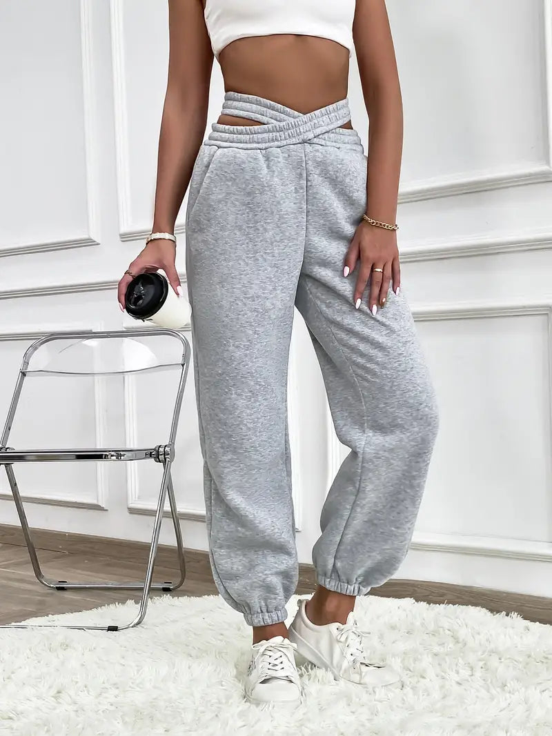 Viva Trend | Casual Herbst Strick graue Jogginghose für Frauen