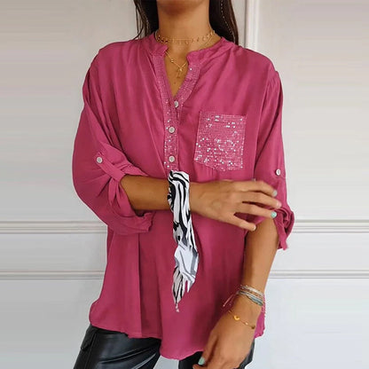 Franziska | Bluse mit V-Ausschnitt aus Baumwolle und Pailletten
