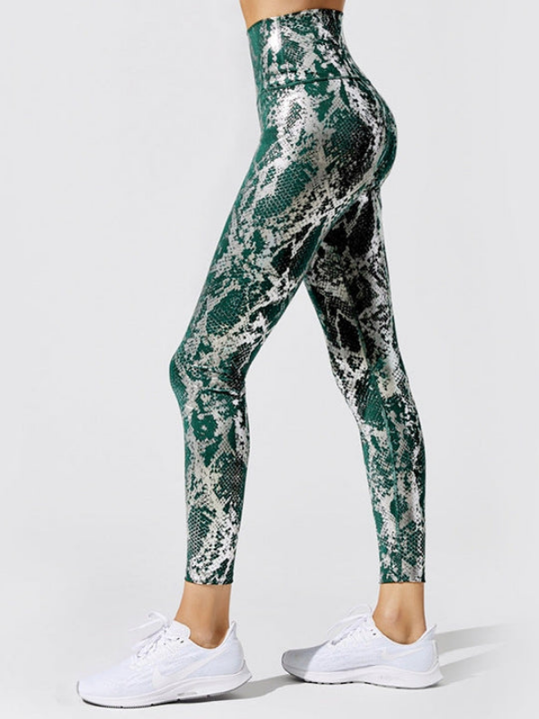 Viva Trend | Damen Leggings mit hoher Taille und bronziertem Schlangenhautmuster