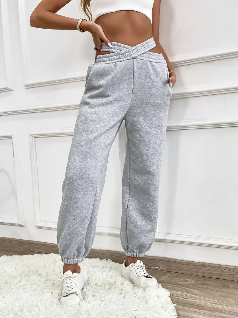 Viva Trend | Casual Herbst Strick graue Jogginghose für Frauen
