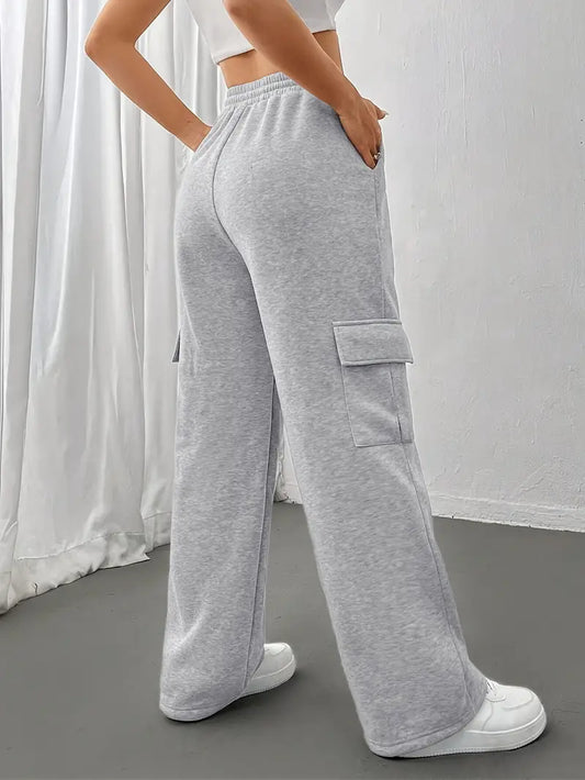 Viva Trend | Casual Herbst Jogginghose mit Klapptaschen und Geraden Beinen für Frauen