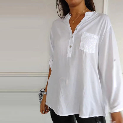 Franziska | Bluse mit V-Ausschnitt aus Baumwolle und Pailletten