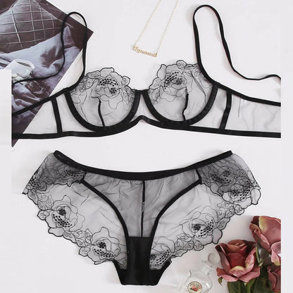 Viva Trend | Women's Mesh Stickerei Sheer Dessous Set