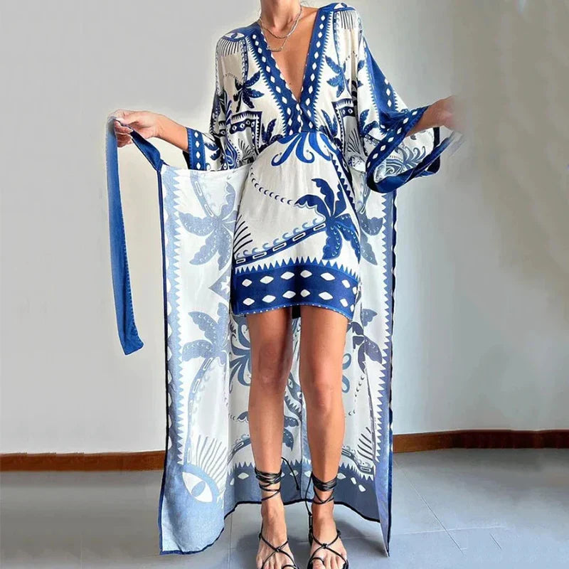 Viva Trend | Boho-Kimono-Kleid mit Taillenband