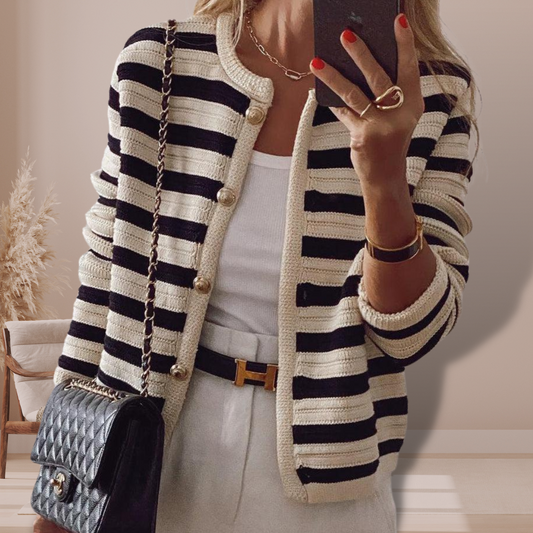 Lila | Gestreifte Strickjacke