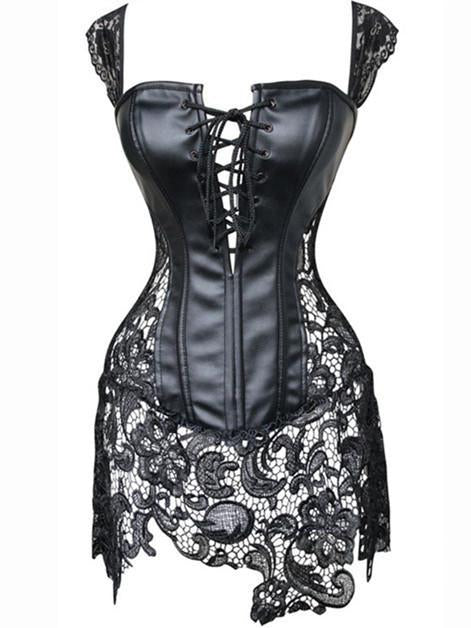 Viva Trend | Lederige Dessous-Korsett mit Spitzenrock