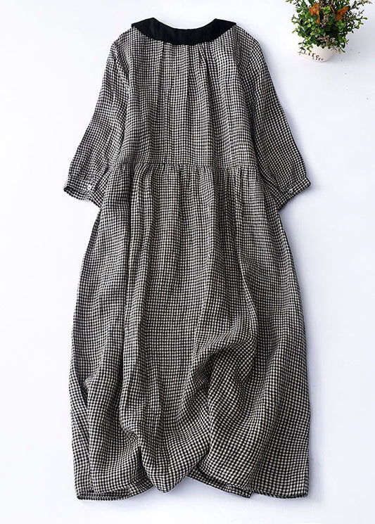 Schwarz kariertes Peter Pan Kragen Kleid