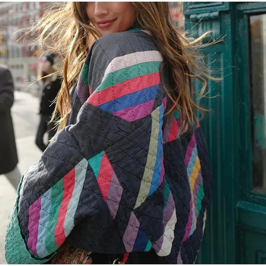 Viva Trend - Doorgestikt kimono vest met regenboogstrepen