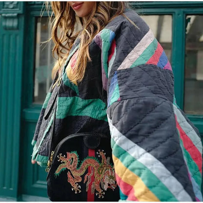Viva Trend - Doorgestikt kimono vest met regenboogstrepen
