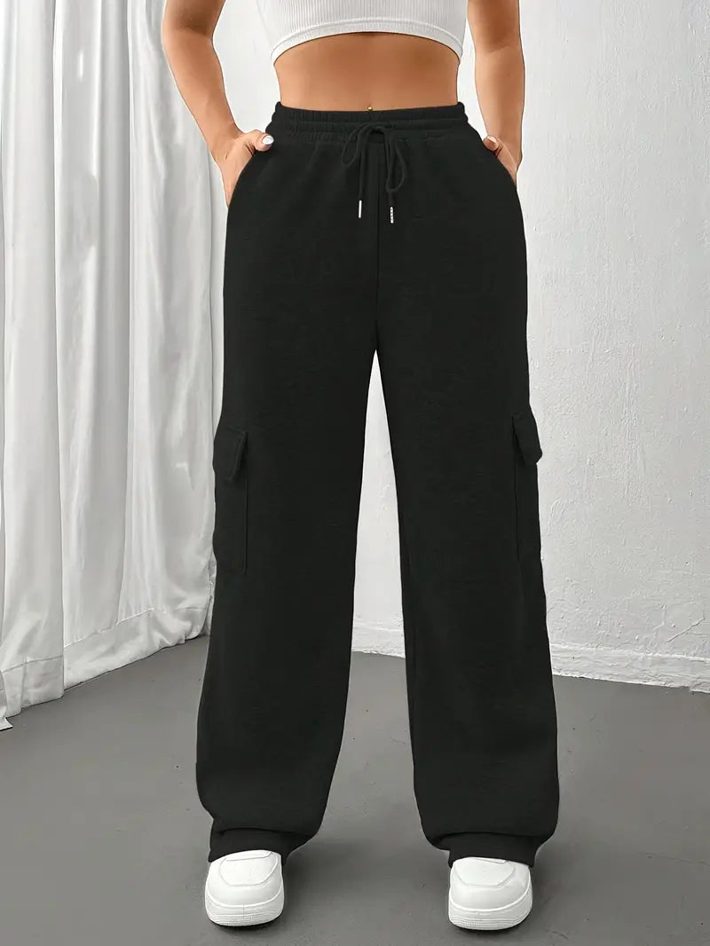 Viva Trend | Casual Herbst Jogginghose mit Klapptaschen und Geraden Beinen für Frauen