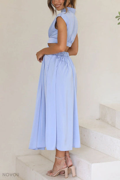 Lorna Rollkragen Taille Ausgeschnitten Sommer Midi-Kleid