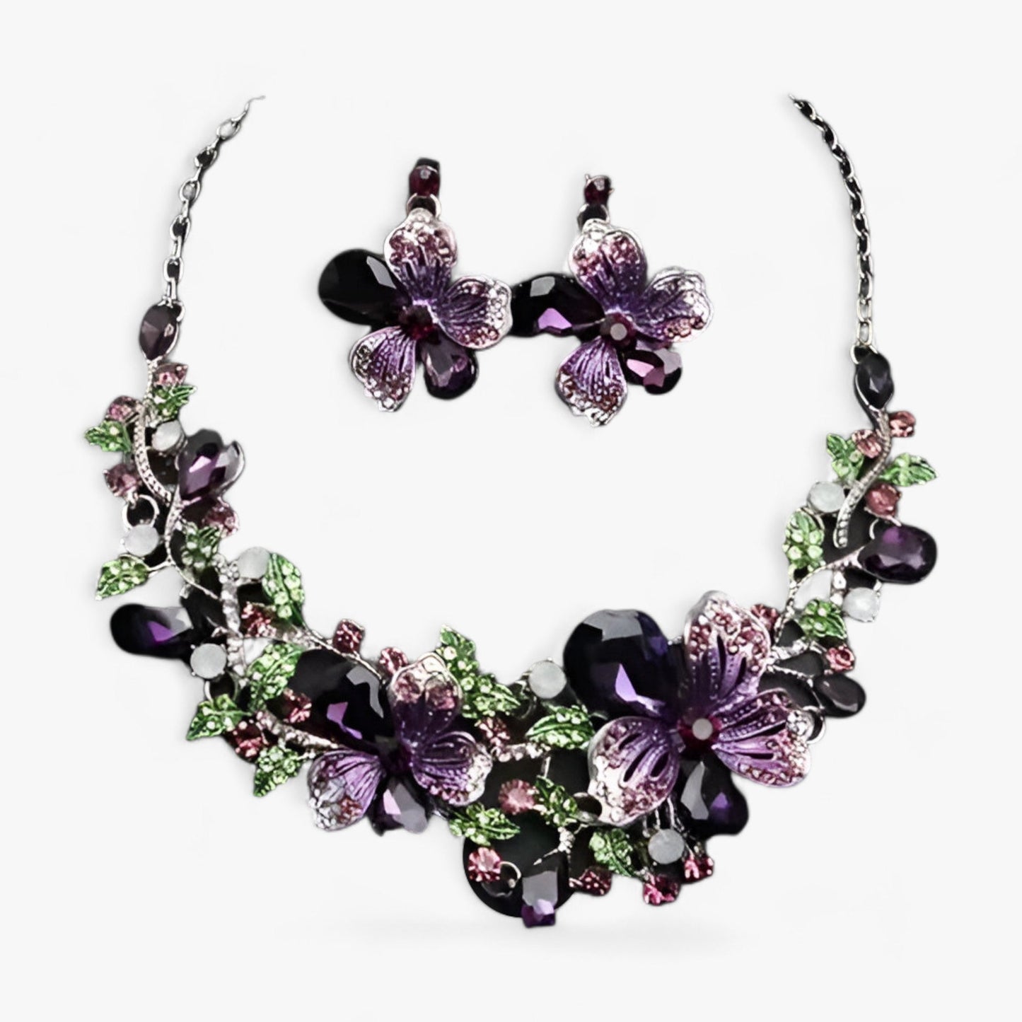 Viva Trend| Brautschmuck - Betonen Sie Ihre Schönheit mit einer Emaille-Blumenkette und Ohrringen
