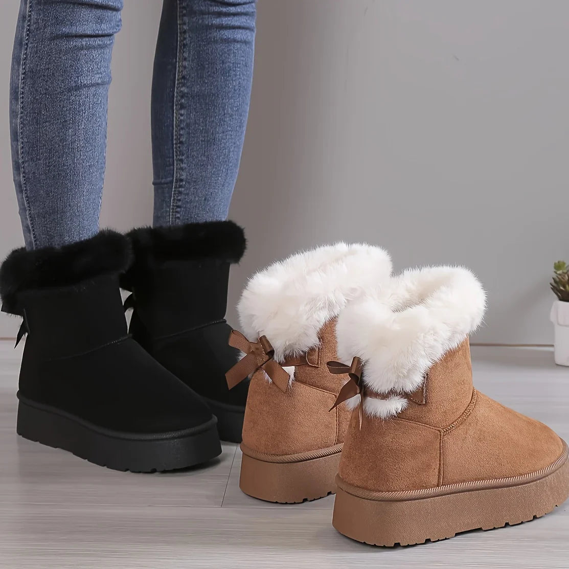 Anni | Gemütlich Chic Stilvoll Thermal gefüttert Plüsch Bowknot Stiefel