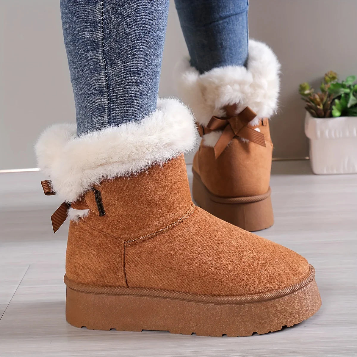 Anni | Gemütlich Chic Stilvoll Thermal gefüttert Plüsch Bowknot Stiefel