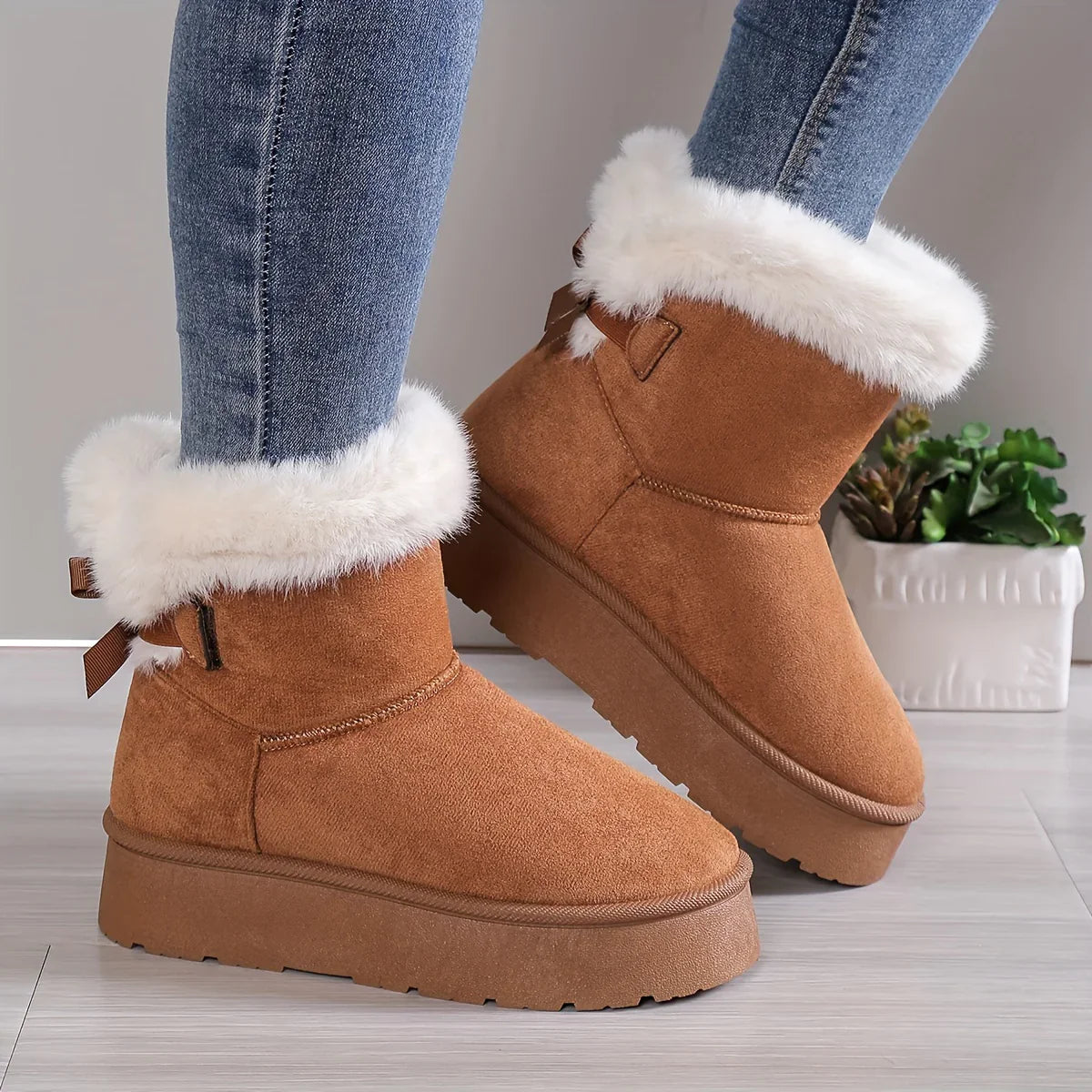 Anni | Gemütlich Chic Stilvoll Thermal gefüttert Plüsch Bowknot Stiefel