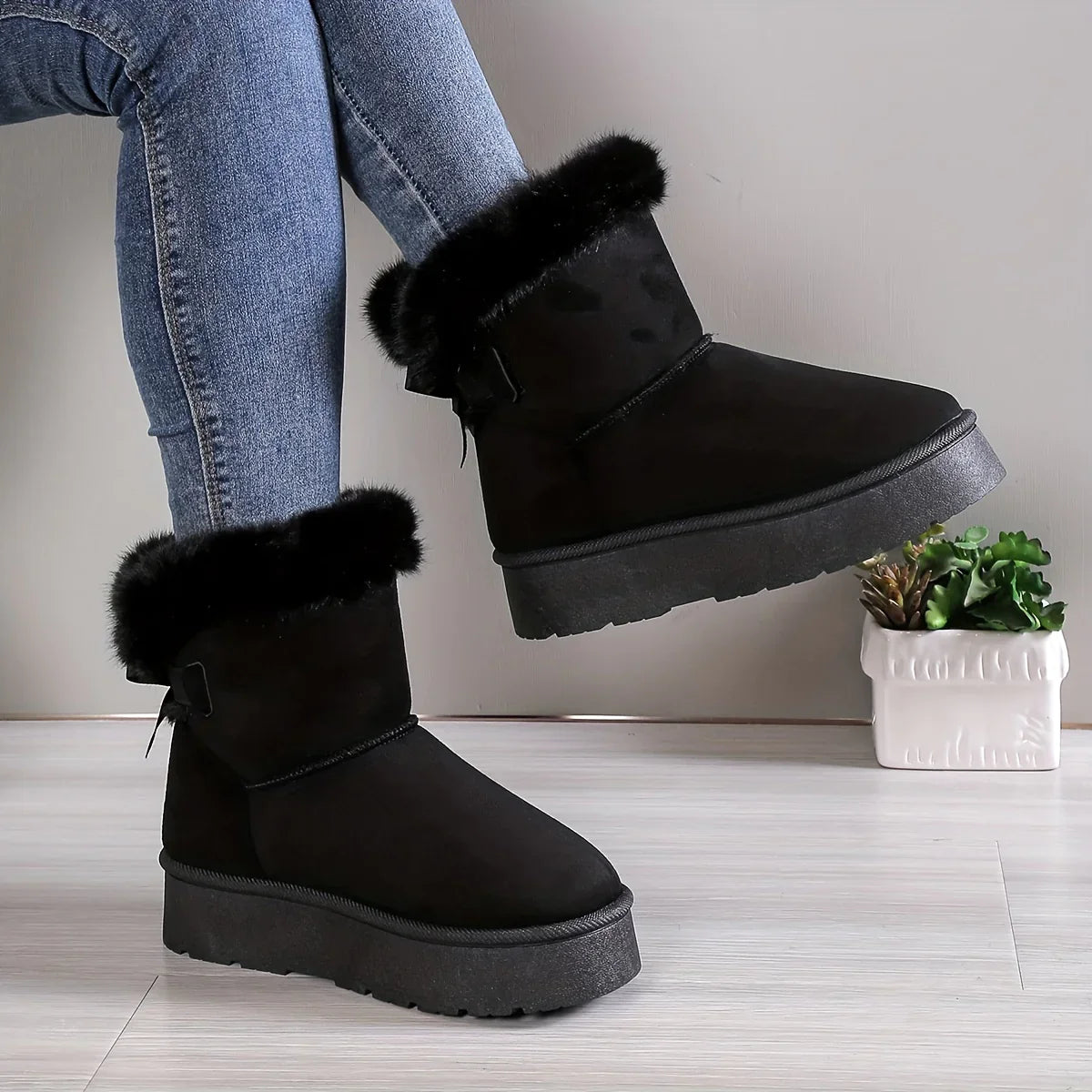 Anni | Gemütlich Chic Stilvoll Thermal gefüttert Plüsch Bowknot Stiefel